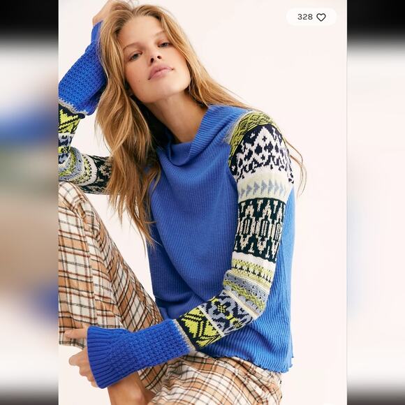 Free People Prism Switch Nordic Waffle Knit Ribbed Mock Neck Long Sleeve Shirt - Picture 6 of 6